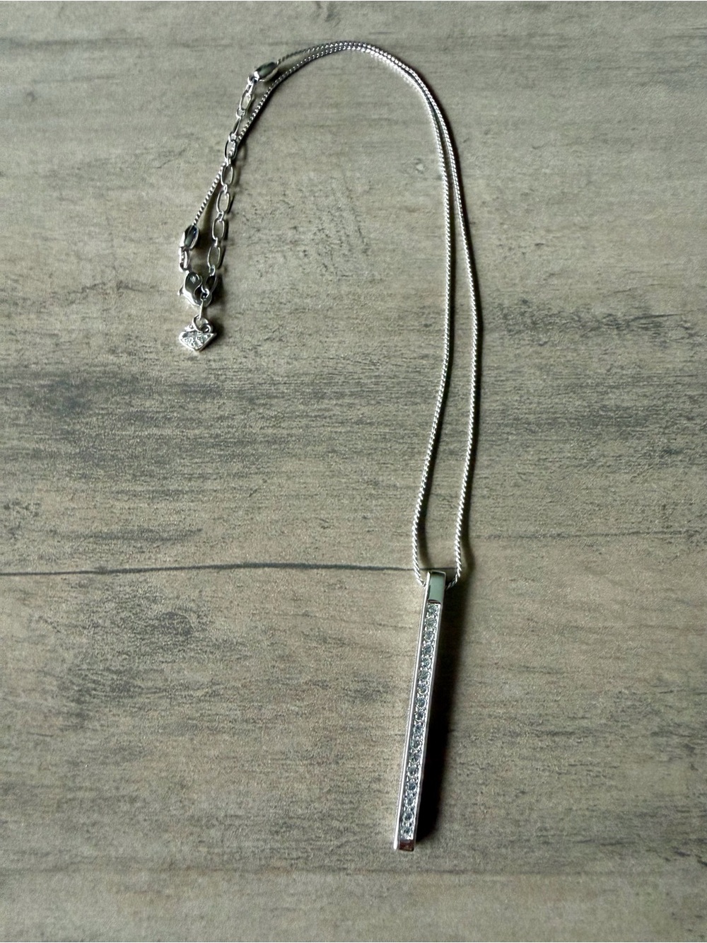 Swarovski Silver Bar Pendant Necklace with Crystal Accents